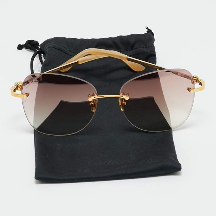 Pre Owned Cartier Brown Gradient Rimless Butterfly Sunglasses