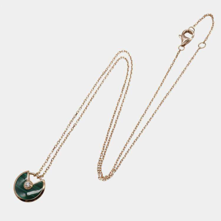 Pre Owned Cartier Amulette De Cartier XS Diamond 18K Rose Gold Malachite Necklace 