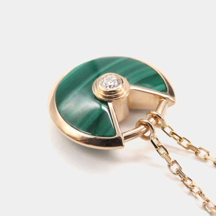 Pre Owned Cartier Amulette De Cartier XS Diamond 18K Rose Gold Malachite Necklace 