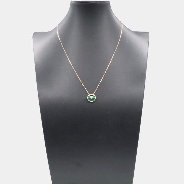 Pre Owned Cartier Amulette De Cartier XS Diamond 18K Rose Gold Malachite Necklace 