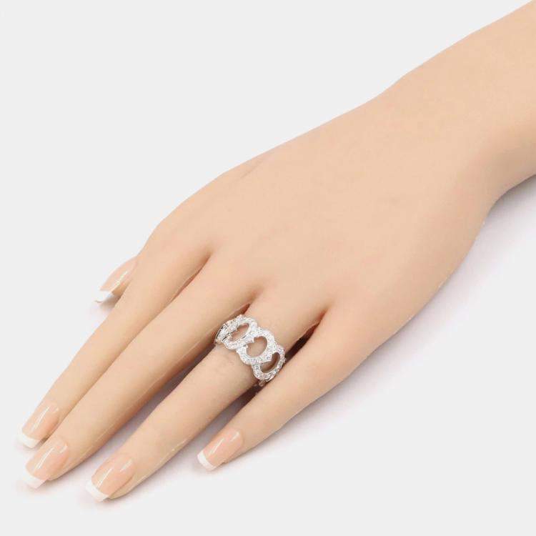 Pre Owned Cartier C de Cartier 18K White Gold and Diamond Band Ring EU 53