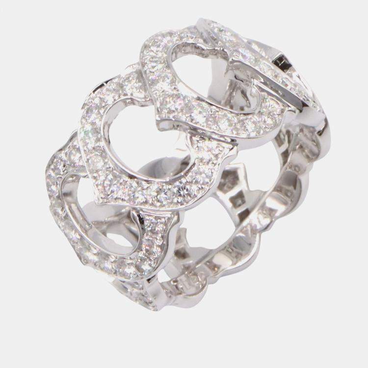 Pre Owned Cartier C de Cartier 18K White Gold and Diamond Band Ring EU 53