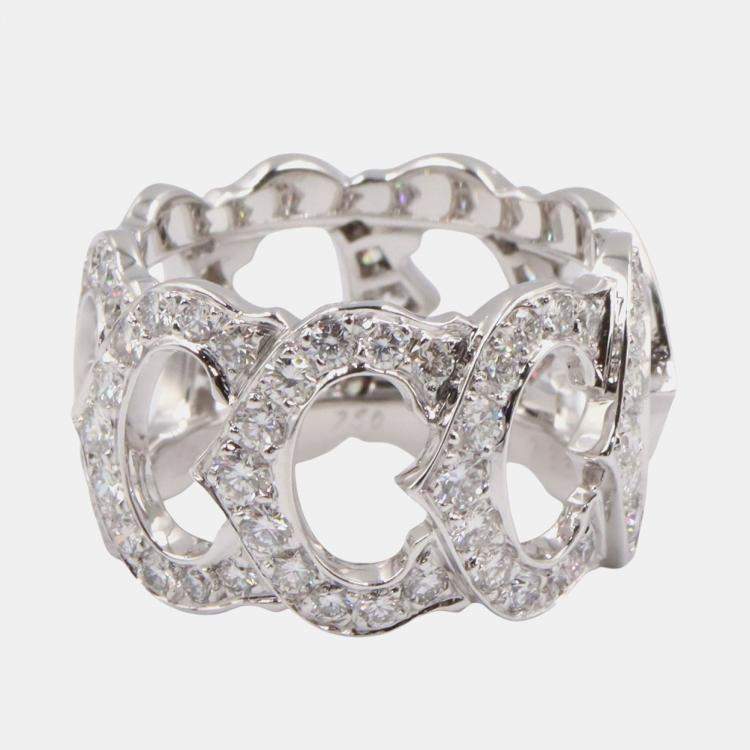 Pre Owned Cartier C de Cartier 18K White Gold and Diamond Band Ring EU 53