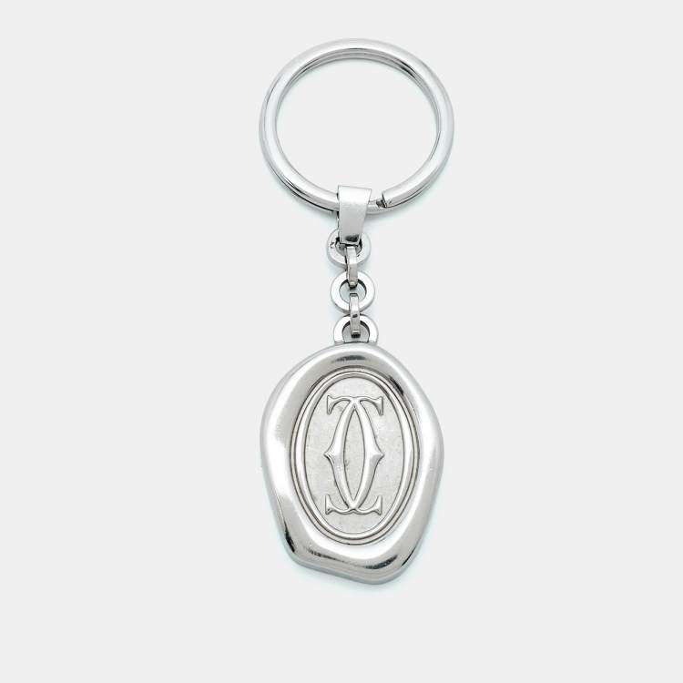 Pre Owned Cartier Double C Motif Wax Seal Stainless Steel Key Chain