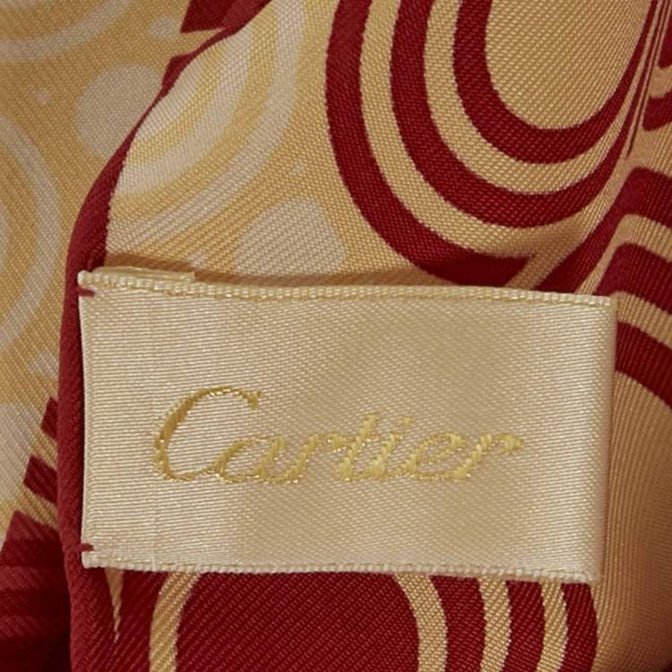 Pre Owned Cartier Red Silk Printed Sqaure Scarf