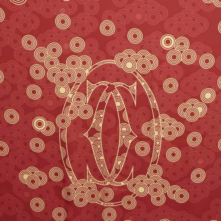 Pre Owned Cartier Red Silk Printed Sqaure Scarf