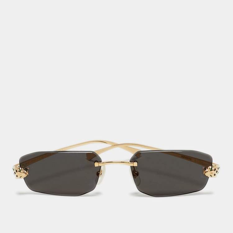 Pre Owned Cartier Black/Gold Tone Panthere De Cartier Rectangle Sunglasses