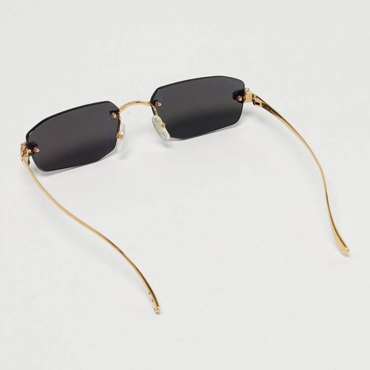 Pre Owned Cartier Black/Gold Tone Panthere De Cartier Rectangle Sunglasses