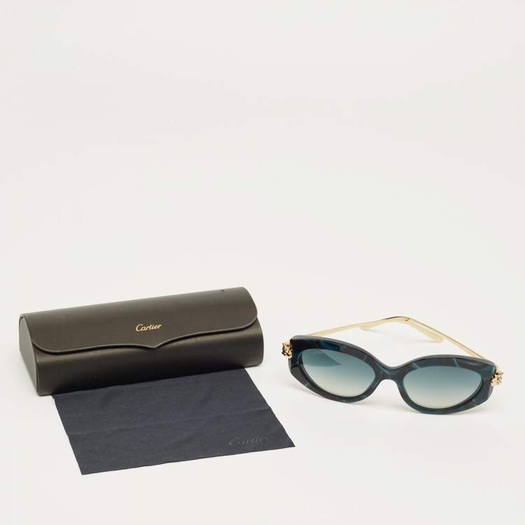 Pre Owned Cartier Teal/Gold Tone Gradient CT0213S Panthere Cat Eye Sunglasses
