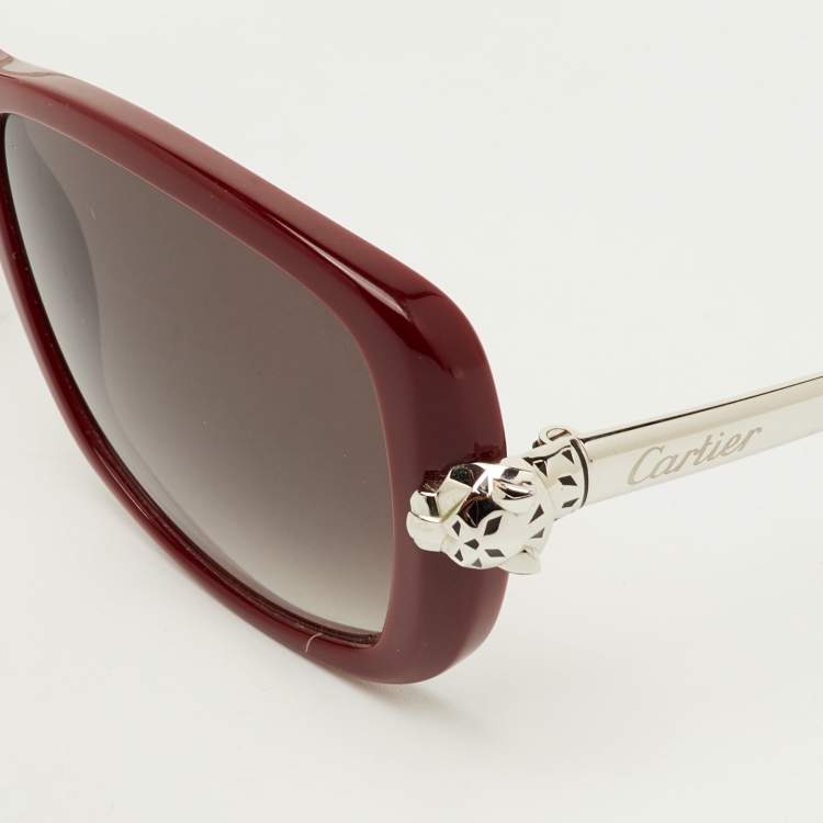 Pre Owned Cartier Burgundy/Grey Gradient Panthere Wild Cat Eye Sunglasses