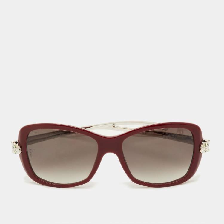 Pre Owned Cartier Burgundy/Grey Gradient Panthere Wild Cat Eye Sunglasses