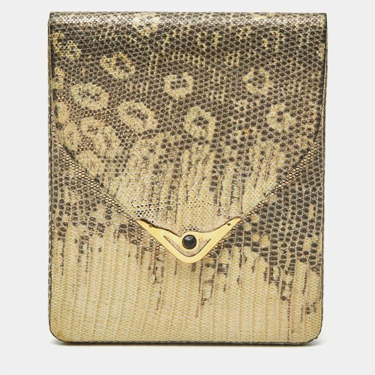 Pre Owned Cartier Cigarette Case Cream/Gold Lizard 