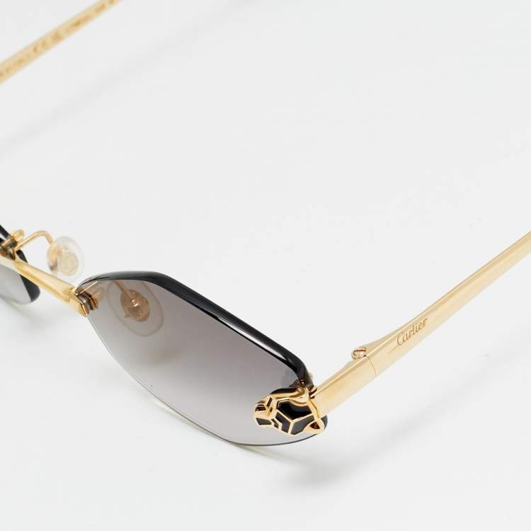 Pre Owned Cartier Black/Gold Gradient CT0133S Panthere De Cartier Sunglasses