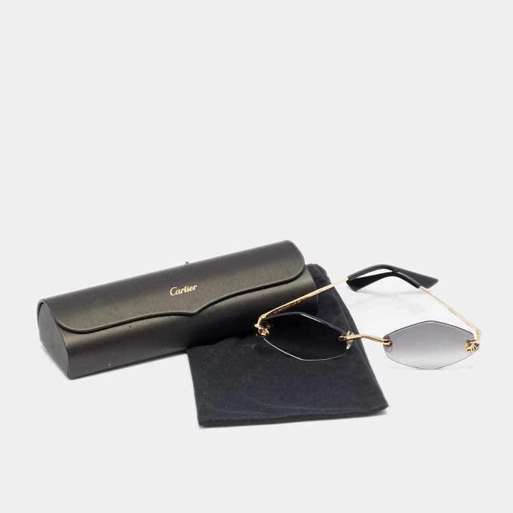 Pre Owned Cartier Black/Gold Gradient CT0133S Panthere De Cartier Sunglasses