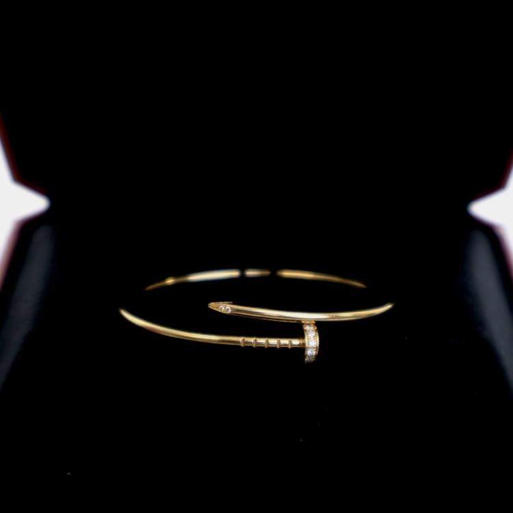 Pre Owned Cartier Small Model Diamond 18k Yellow Gold Juste Un Clou Bracelet Sz 15