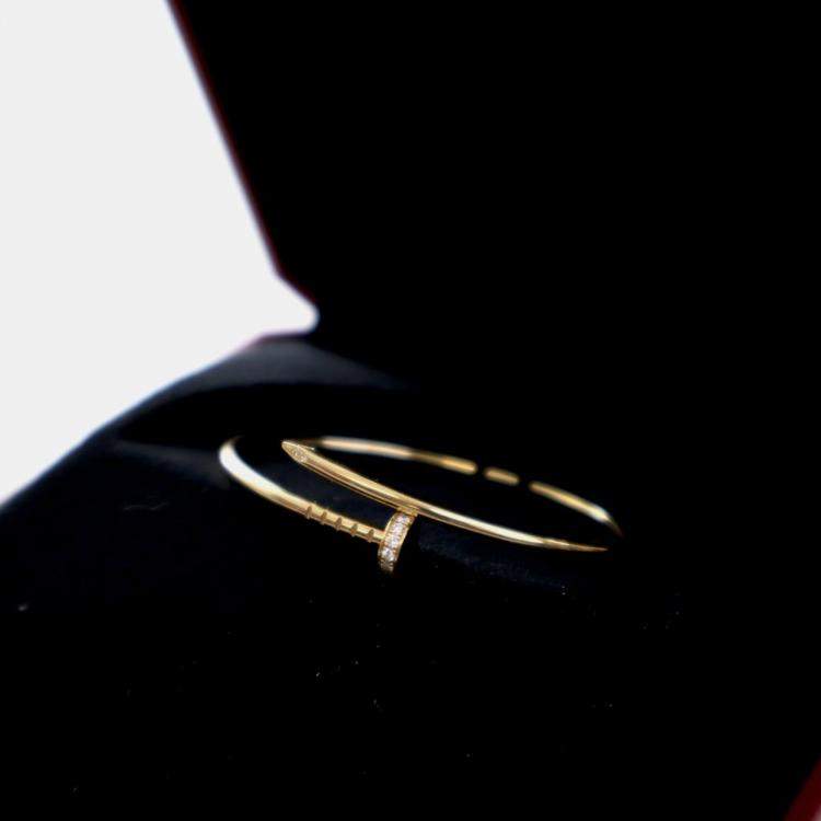 Pre Owned Cartier Small Model Diamond 18k Yellow Gold Juste Un Clou Bracelet Sz 15