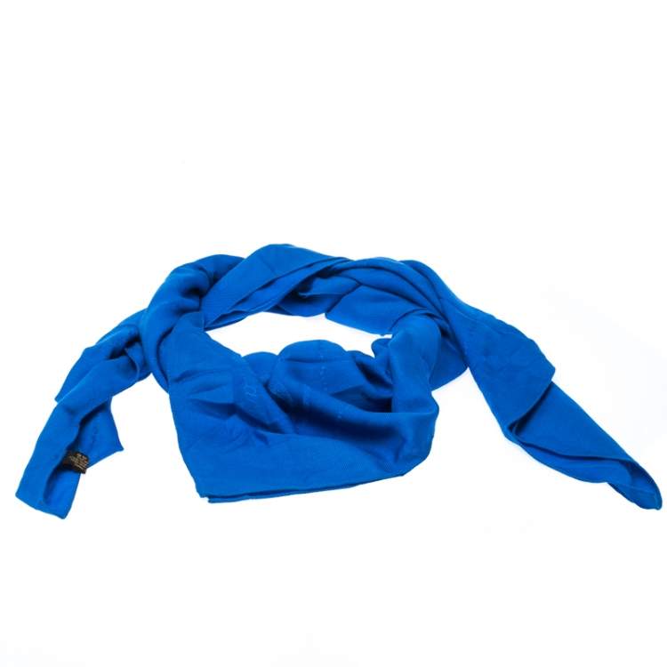 Pre Owned Must De Cartier Blue Panthere Monogram Wool and Silk Blend Square Scarf