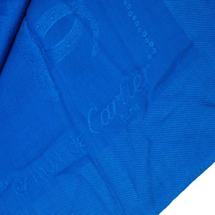Pre Owned Must De Cartier Blue Panthere Monogram Wool and Silk Blend Square Scarf