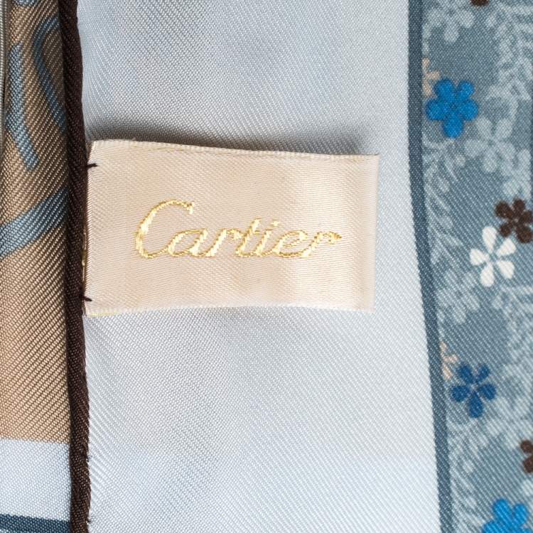 Pre Owned Cartier Pale Blue Printed Silk Square Scarf