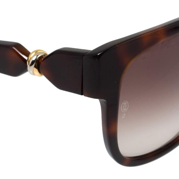 مملوكة مسبقًا Cartier Tortoiseshell / Brown Gradient Trinity De Cartier Square Sunglasses