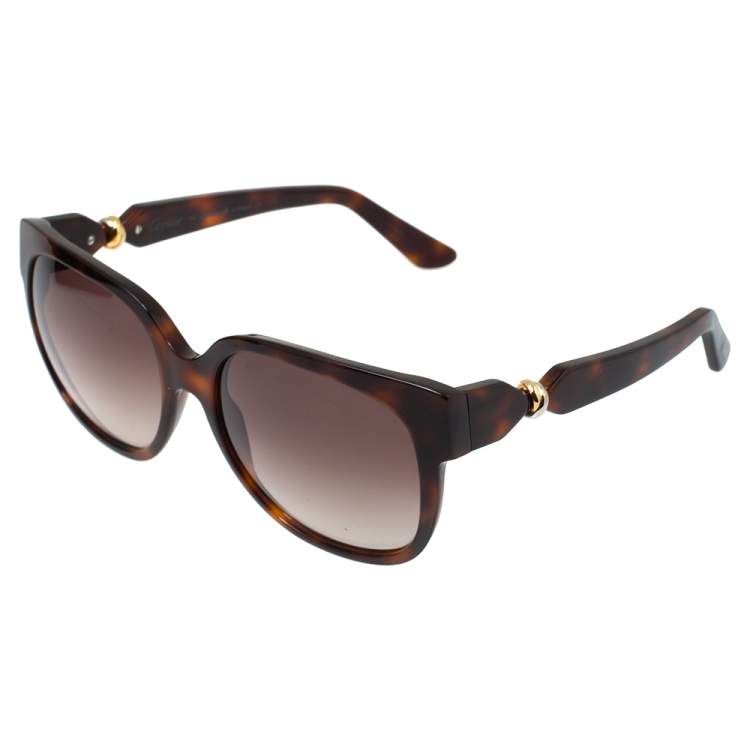 مملوكة مسبقًا Cartier Tortoiseshell / Brown Gradient Trinity De Cartier Square Sunglasses
