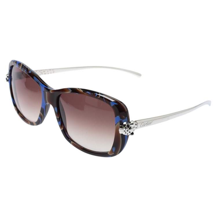 مملوكة مسبقًا Cartier Blue Tortoiseshell/ Brown Gradient Panthère Wild de Cartier Square Sunglasses