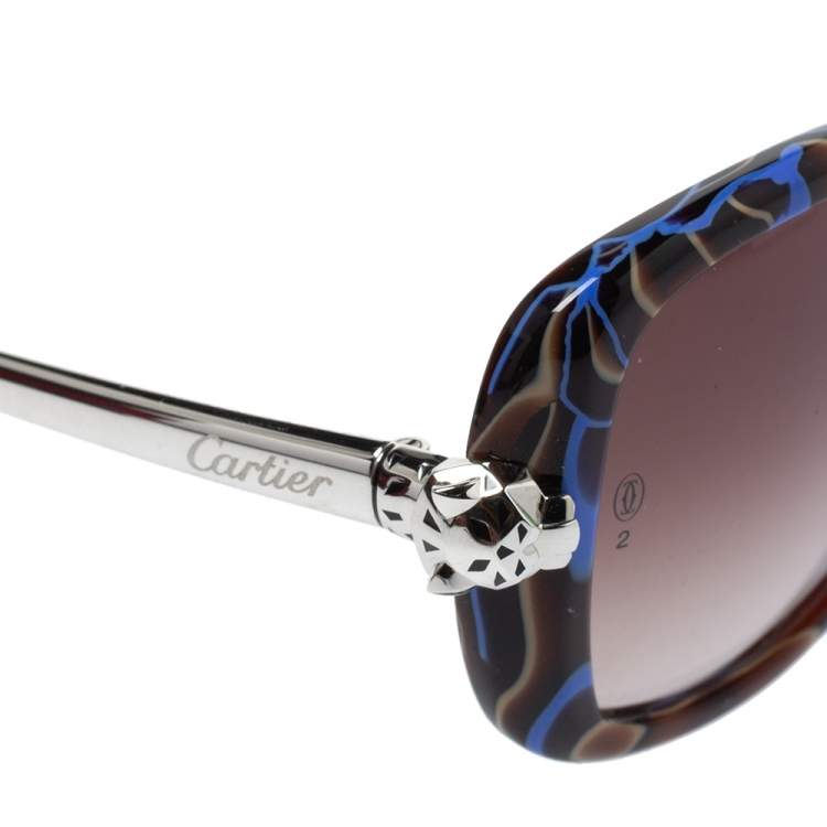 مملوكة مسبقًا Cartier Blue Tortoiseshell/ Brown Gradient Panthère Wild de Cartier Square Sunglasses