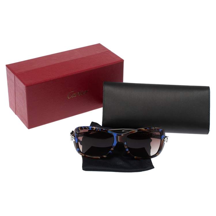 مملوكة مسبقًا Cartier Blue Tortoiseshell/ Brown Gradient Panthère Wild de Cartier Square Sunglasses