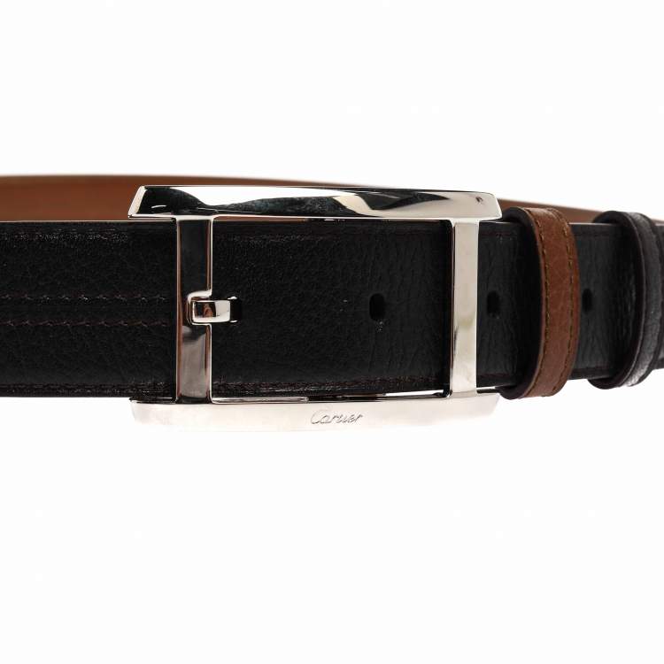 Pre Owned Cartier Dark Brown Leather Buckle Belt 120 CM