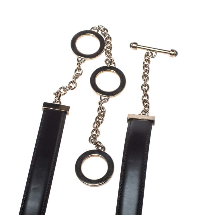 Pre Owned Cartier Black Leather Chain Belt 95CM