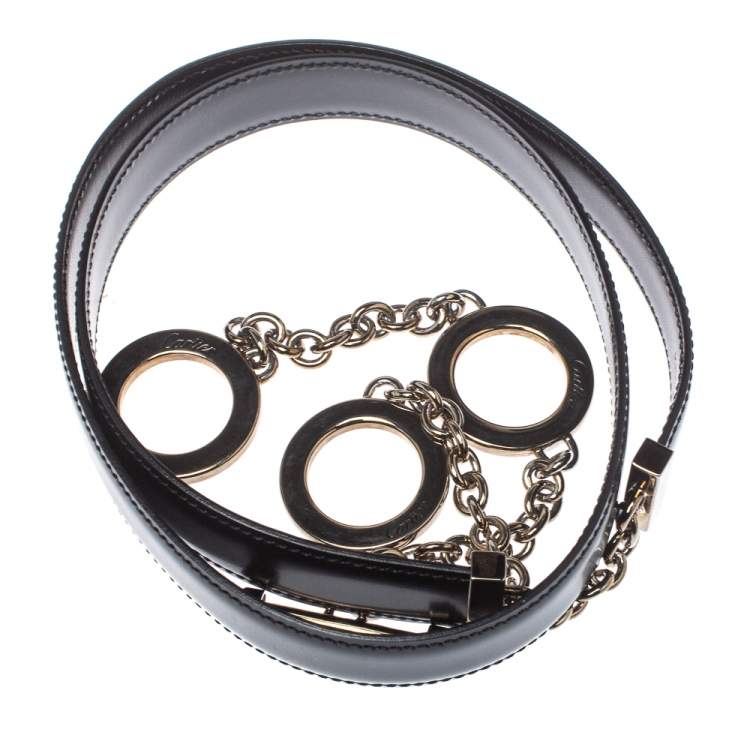 Pre Owned Cartier Black Leather Chain Belt 95CM