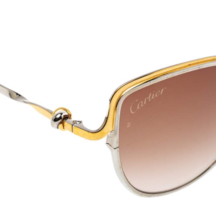 Pre Owned Cartier Two Tone / Brown Gradient CT0089S Trinity de Cartier Cateye Sunglasses