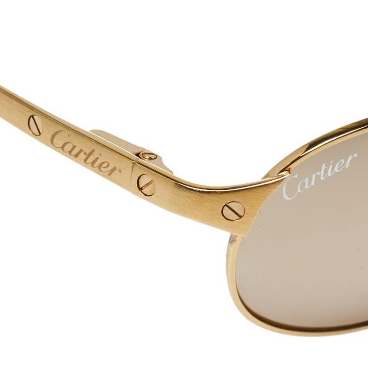 Pre Owned Cartier Gold Tone/ Gold Mirrored Santos-Dumont Aviator Sunglasses