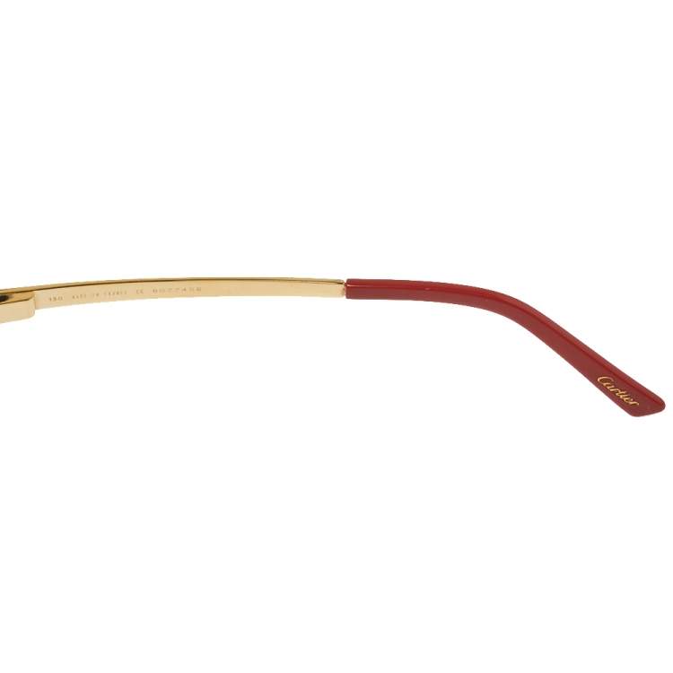 Pre Owned Cartier Gold Tone/ Gold Mirrored Santos-Dumont Aviator Sunglasses