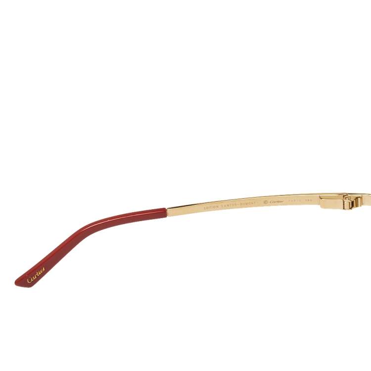 Pre Owned Cartier Gold Tone/ Gold Mirrored Santos-Dumont Aviator Sunglasses