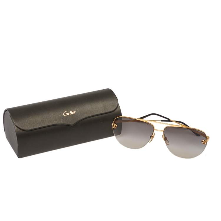 مملوكة مسبقًا Cartier Gold/Black Gradient Panthere De Cartier Aviator Sunglasses