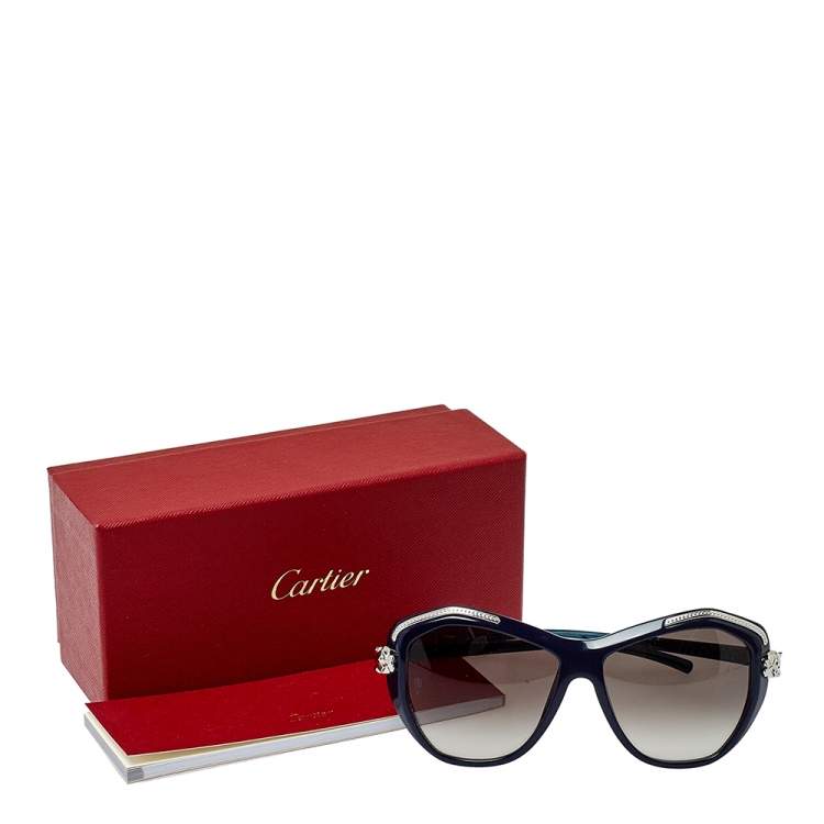 Pre Owned Cartier Navy Blue/ Dark Grey Gradient Panthere Wild De Cartier Geometric Sunglasses