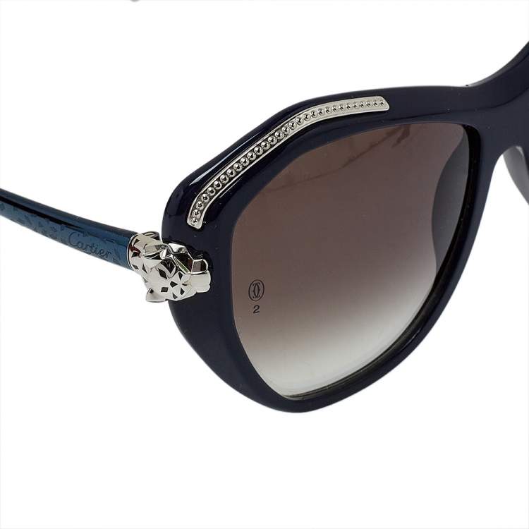 Pre Owned Cartier Navy Blue/ Dark Grey Gradient Panthere Wild De Cartier Geometric Sunglasses