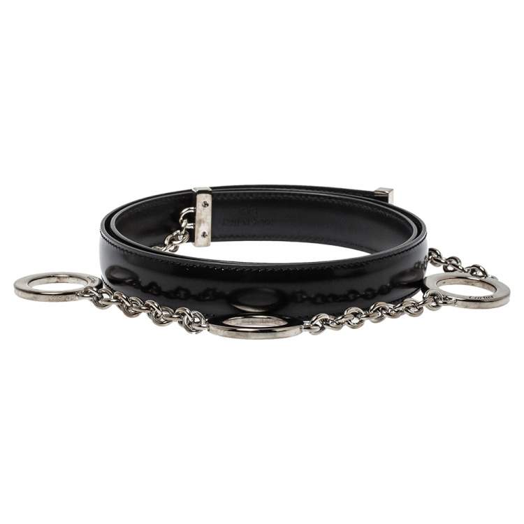Pre Owned Cartier Black Leather Chain Belt 95CM