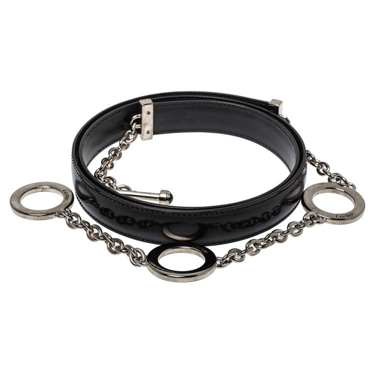Pre Owned Cartier Black Leather Chain Belt 95CM