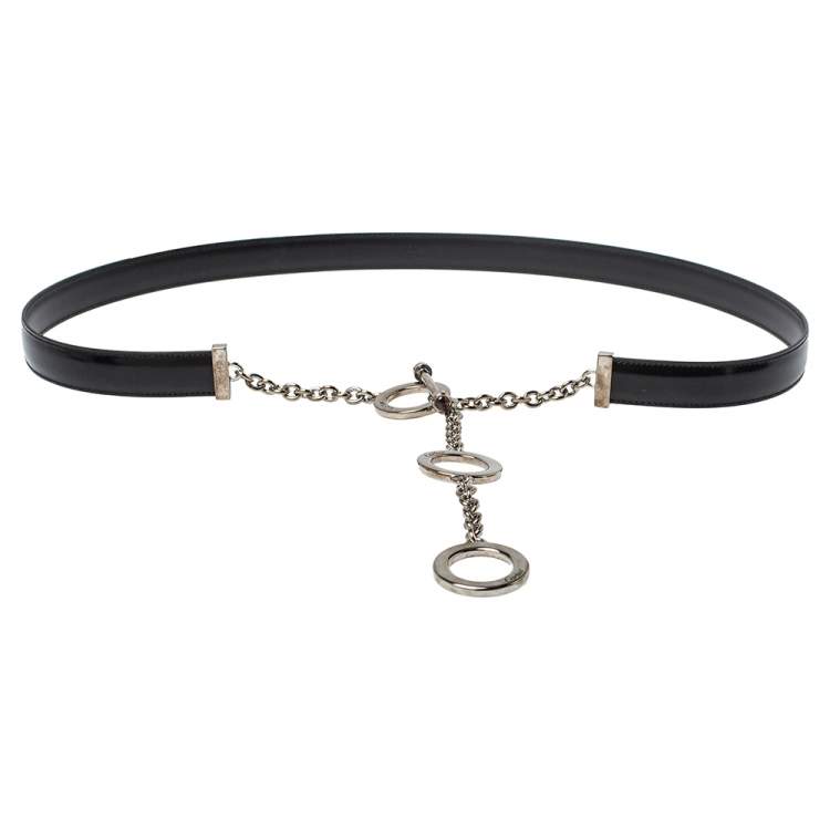 Pre Owned Cartier Black Leather Chain Belt 95CM