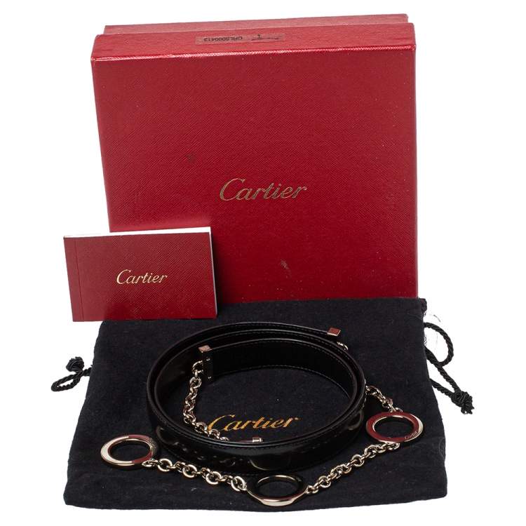 Pre Owned Cartier Black Leather Chain Belt 95CM