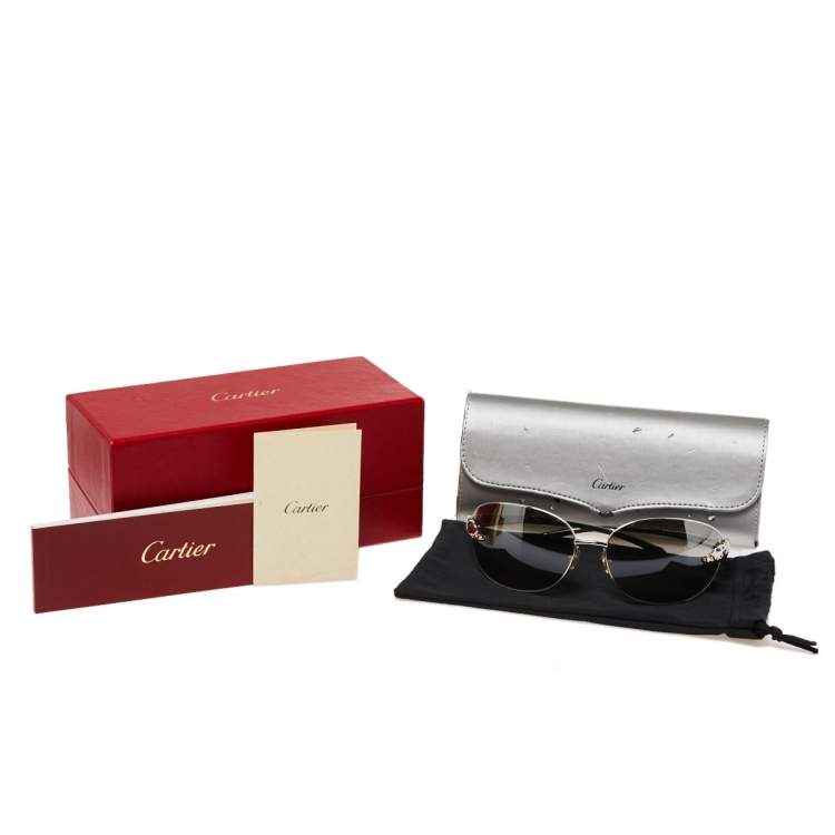 Pre Owned Cartier Silver Tone/Grey Gradient Limited Edition Panthere de Aviator Sunglasses