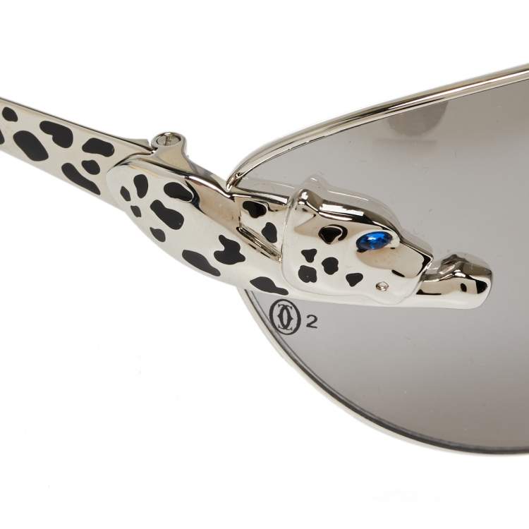 Pre Owned Cartier Silver Tone/Grey Gradient Limited Edition Panthere de Aviator Sunglasses