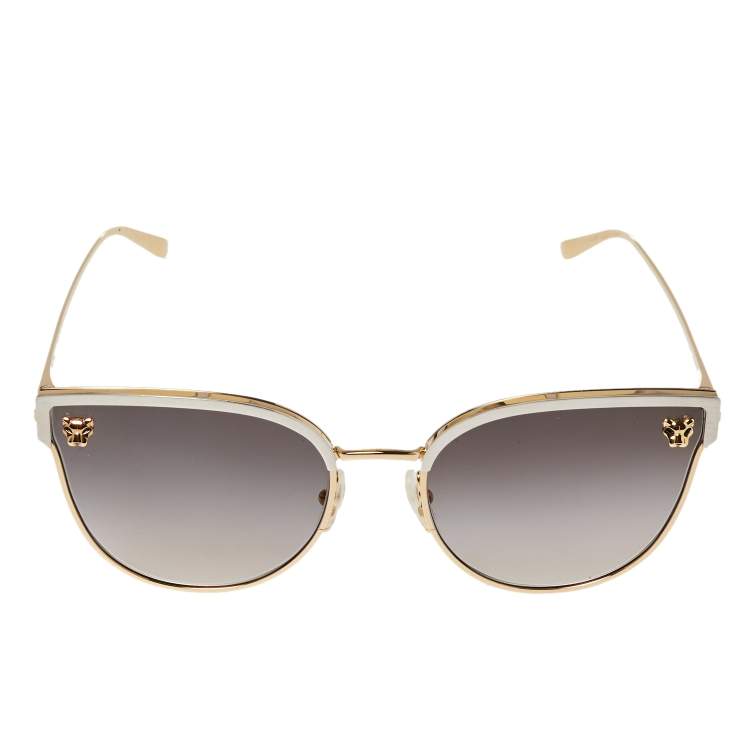 Pre Owned Cartier Brushed Platinum Tone/ Grey Gradient Panthère de Cartier Cat Eye Sunglasses 