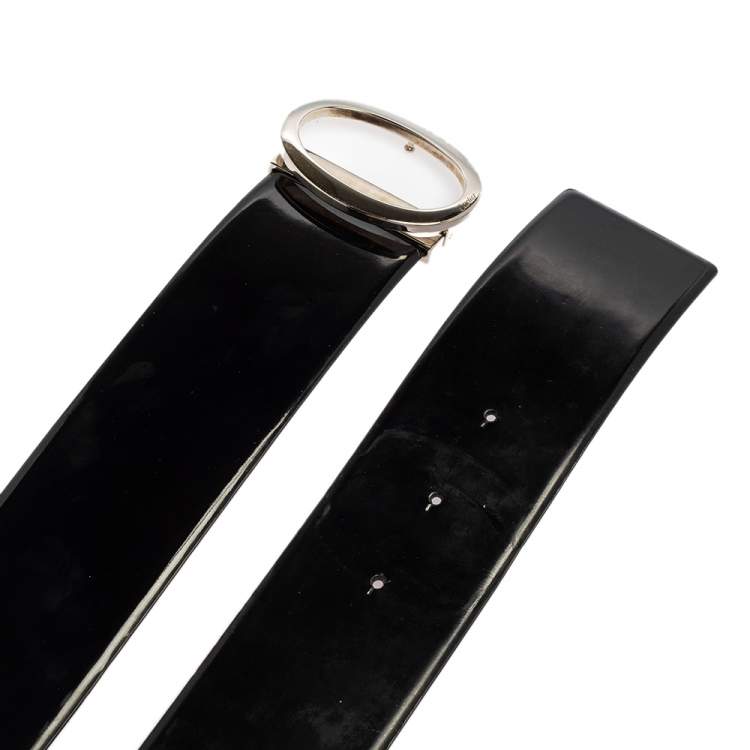 Pre Owned Cartier Black Patent Leather Oval Buckle Waist Belt 90CM