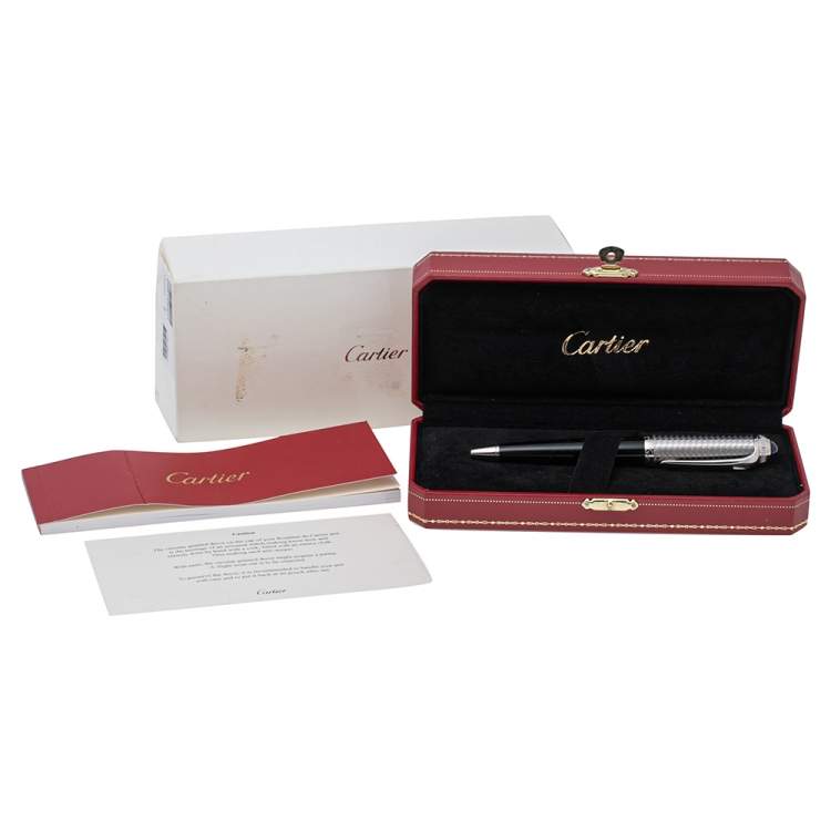 Pre Owned Cartier R De Cartier Palladium Finish Black Composite BallPoint Pen