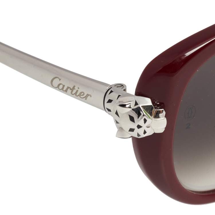 Pre Owned Cartier Burgundy/ Grey Gradient Panthere Wild Cat Eye Sunglasses