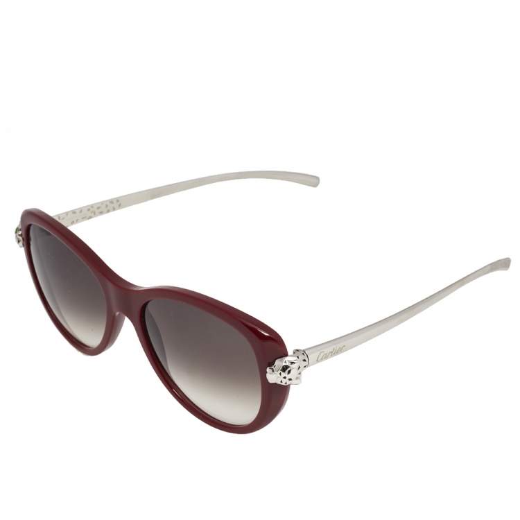 Pre Owned Cartier Burgundy/ Grey Gradient Panthere Wild Cat Eye Sunglasses