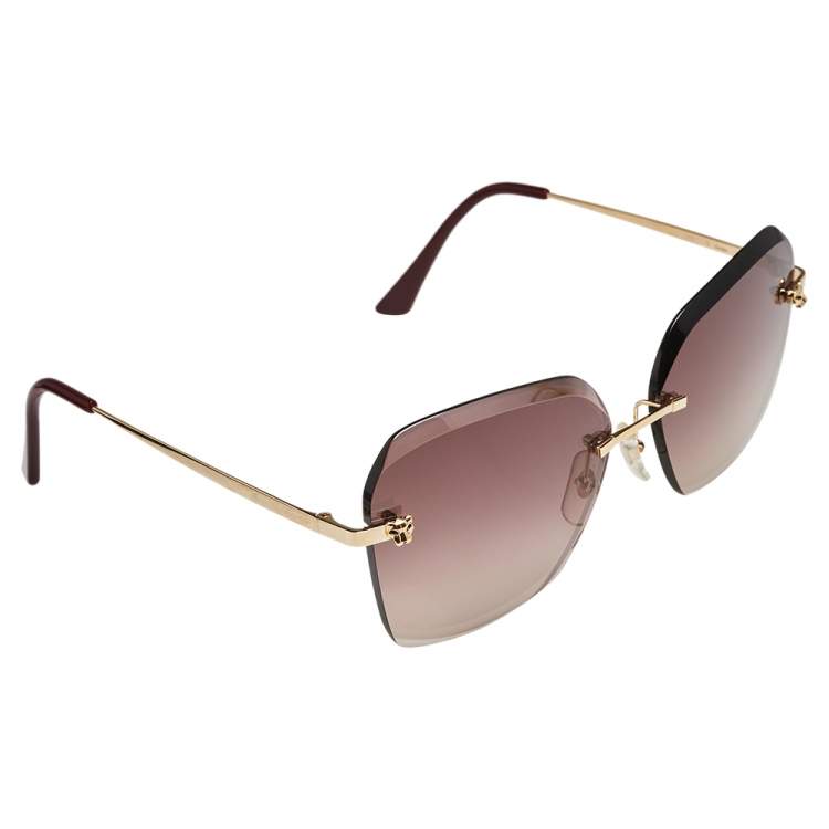 Pre Owned Cartier Gold Tone/ Burgundy Gradient CT0147S Rimless Sunglasses